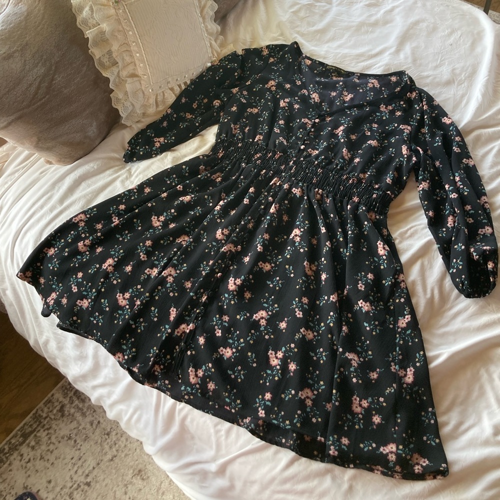 Always Indigo Fit and Flare Floral Button Detail Dress 2X